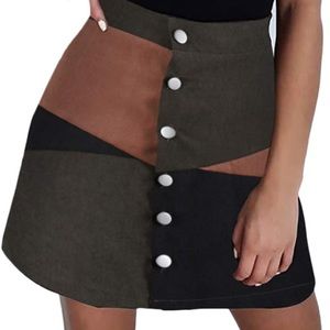 Olive, tan and black button skirt